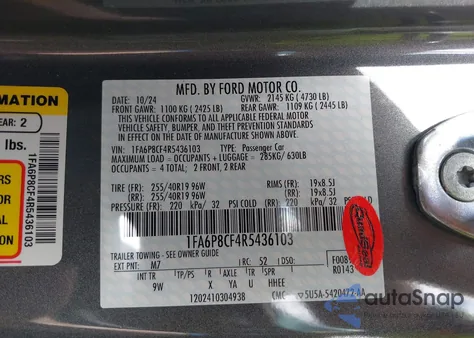 2024 Ford Mustang Gt Premium Fastback from USA, damaged, VIN 1FA6P8CF4R5436103